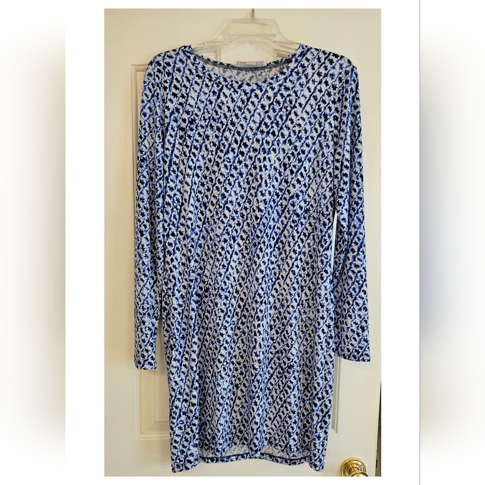 Michael Kors Long Sleeve Blue and White Dress